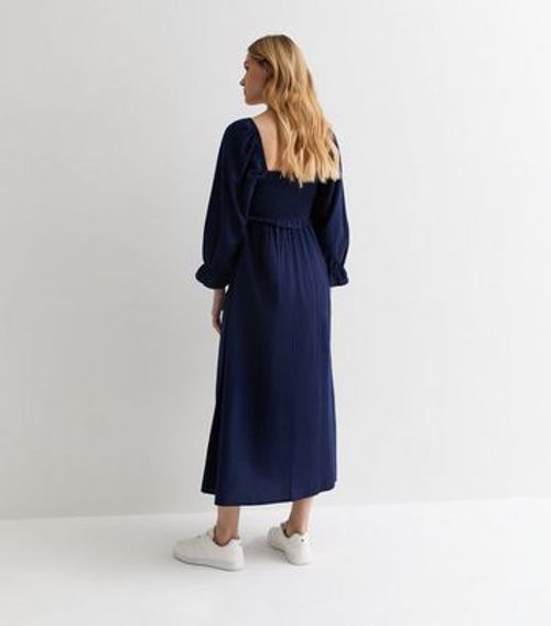 Navy Square Neck Shirred Midi...