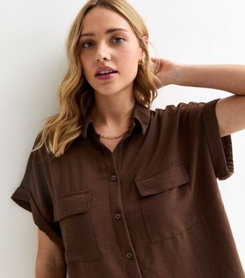 Dark Brown Short Sleeve Shirt...