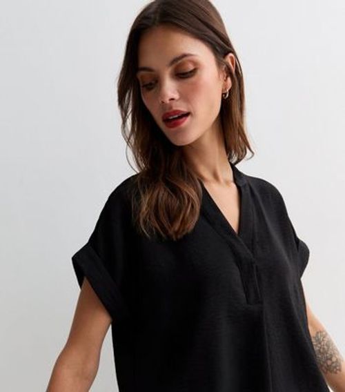 Black V Neck Roll Sleeve Top...