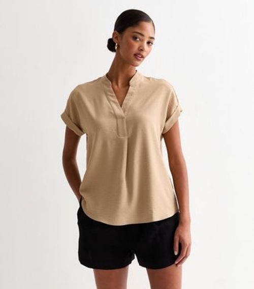 Camel V Neck Roll Sleeve Top...