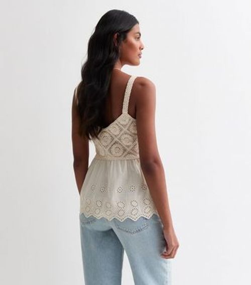 Cream Cotton Crochet Peplum...