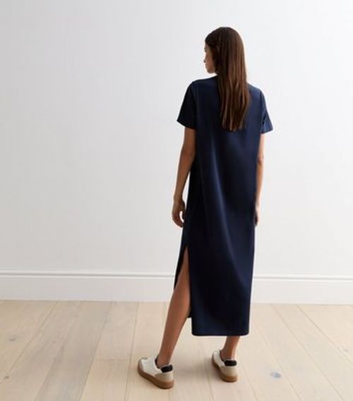 Navy Cotton Split Hem Midi...