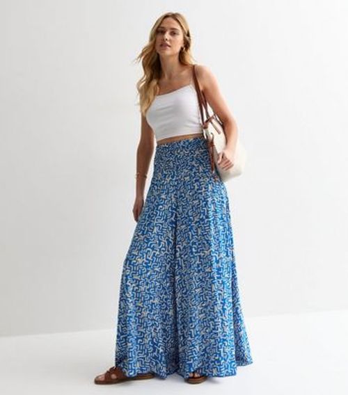 Blue Abstract Print Wide Leg...