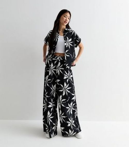 Black Palm Tree Print Wide...