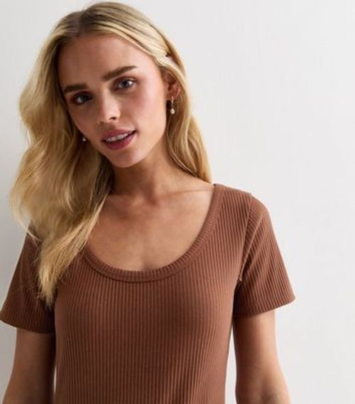 Petite Rust Ribbed Scoop Neck...