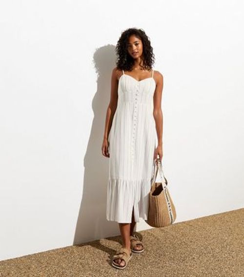 White Pinstripe Print Strappy...