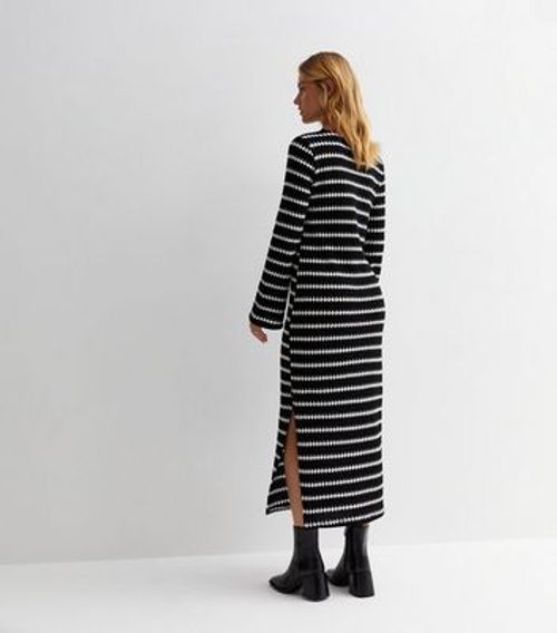 Black Stripe Knit Split Hem...