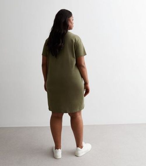 Curves Khaki Cotton Mini T-Shirt Dress New Look