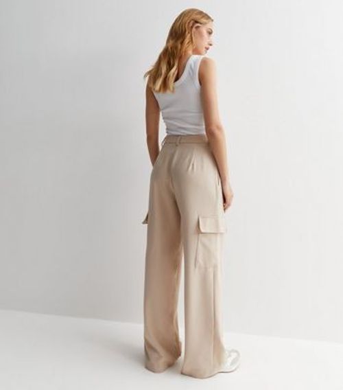 Stone Wide Leg Cargo Trousers...