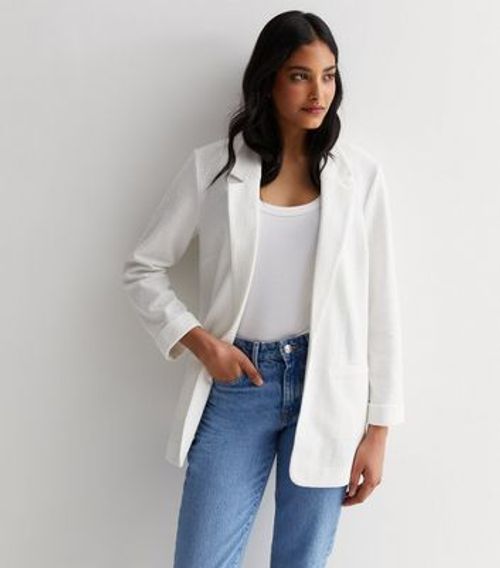 White Textured Jersey Blazer...