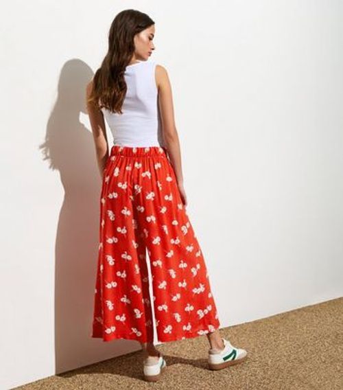 Red Floral Wide Leg Crop...