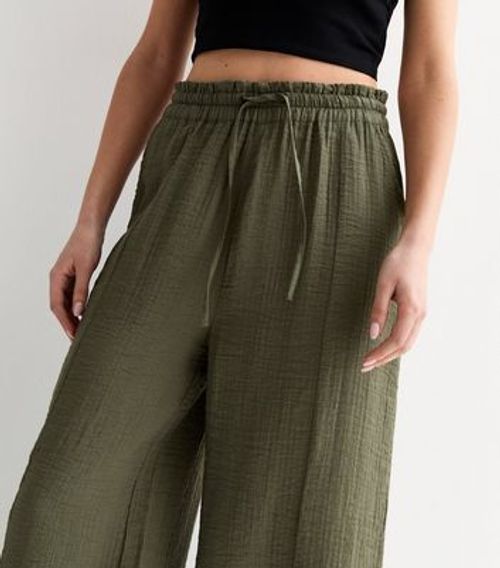 Khaki Crinkle Wide Leg...