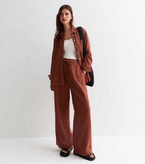 Rust Cotton Wide Leg Trousers New Look