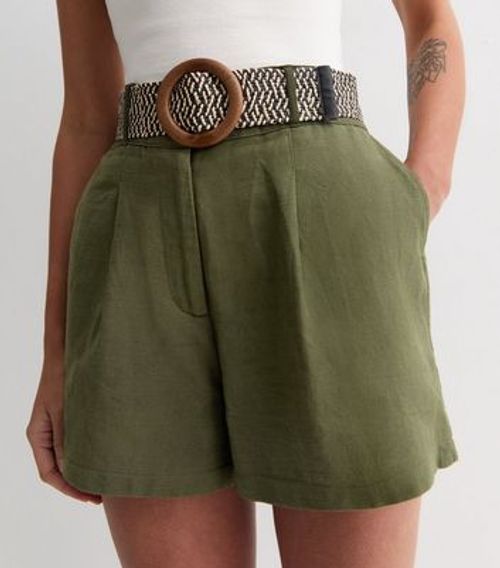 Khaki Cotton Belted Shorts...