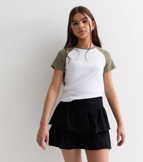 Girls Black Tiered Mini Skirt...