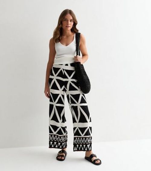 Black Line Print Wide Leg...