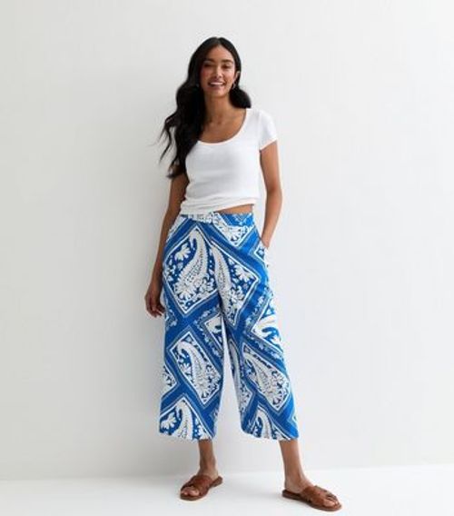 Blue Scarf Print Wide Leg...