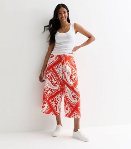 Red Scarf Print Wide Leg Crop...