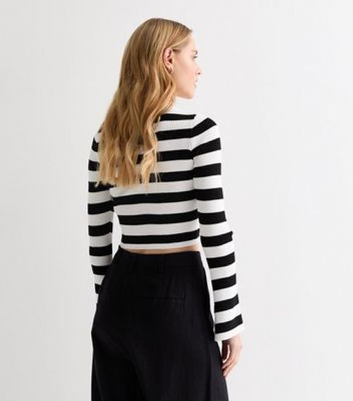 White Stripe Ribbed Knit...