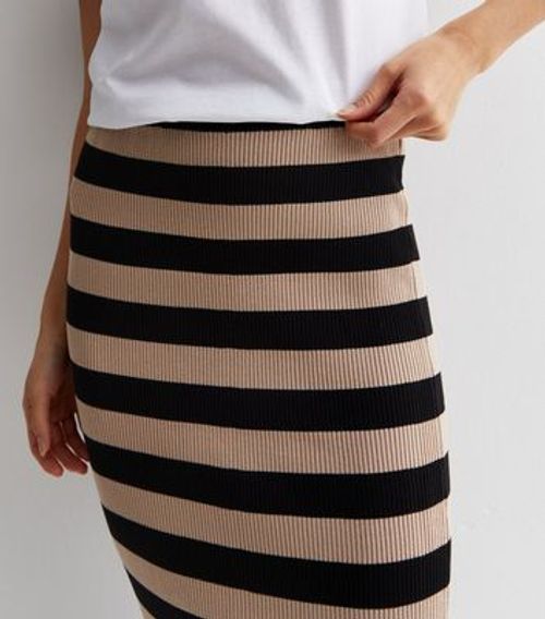 Brown Stripe Ribbed Knit High...