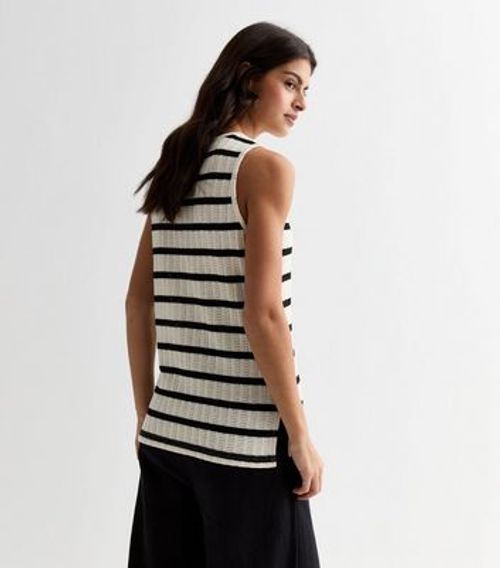 White Stripe Pointelle Knit...