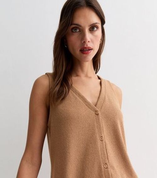 Tan Textured Fine Knit Button...