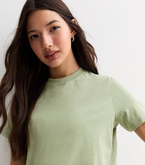 Light Green Cotton Crew Neck...