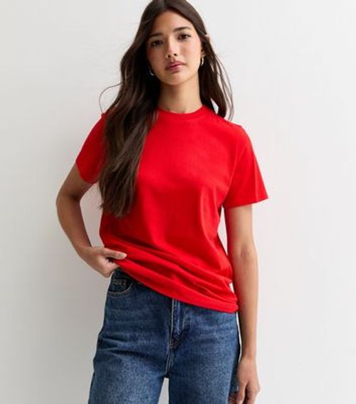 Red Cotton Crew Neck T-Shirt...