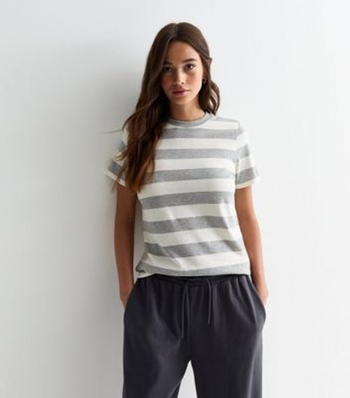 Grey Stripe Crew-Neck Cotton...