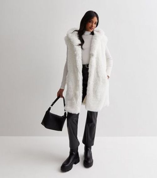 Cream Faux Fur Hooded Long...