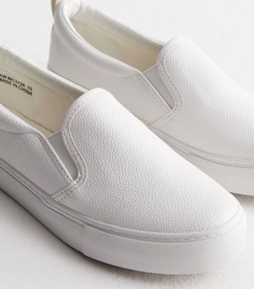 White Leather-Look Slip On...