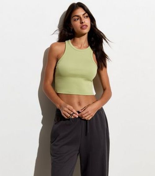 Light Green Ribbed Crop Racer...