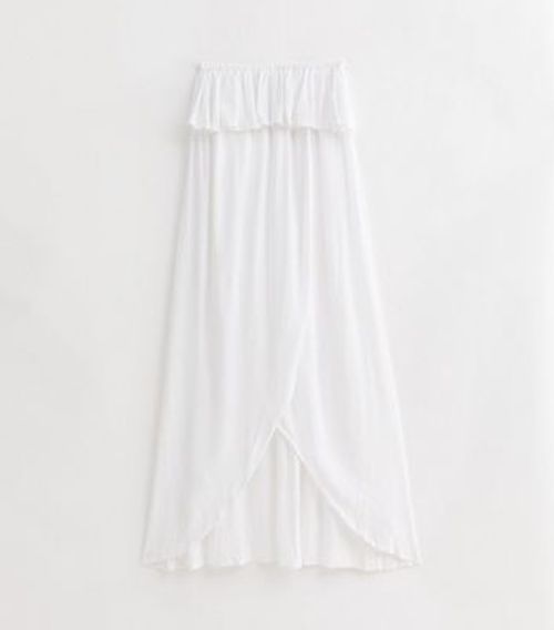 White Bandeau Ruffle Maxi...