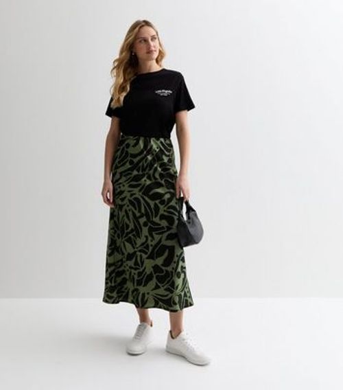 Green Pattern High Waist Midi...