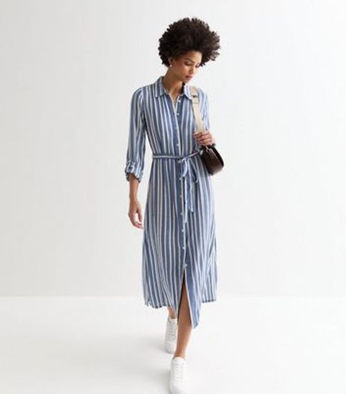 Tall Blue Stripe Belted Midi...