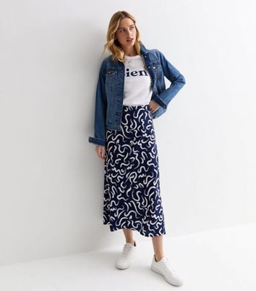 Navy Squiggle Print Midi...