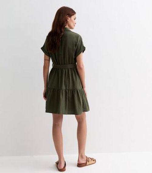 Olive Short Sleeve Belted...