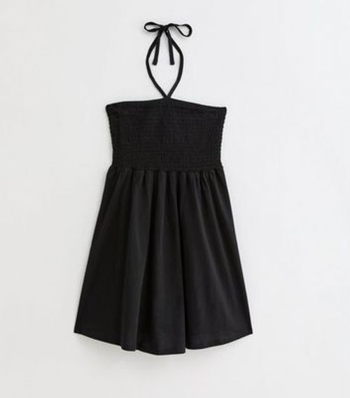 Black Shirred Halterneck Mini...