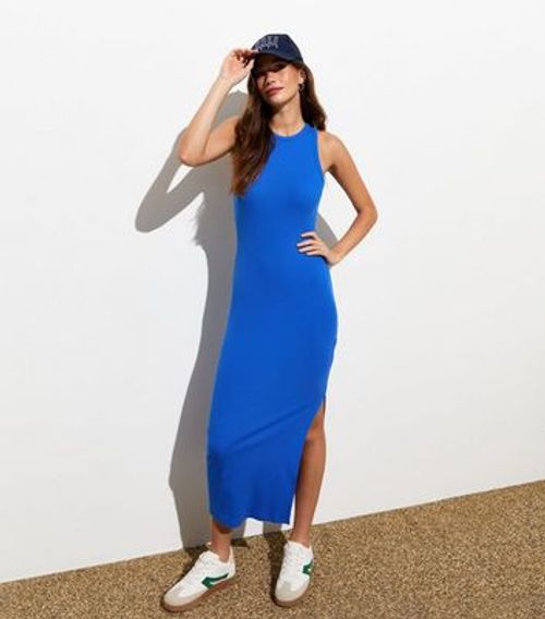 Blue Ribbed Racer Bodycon...