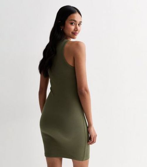 Khaki Ribbed Racer Mini Dress...