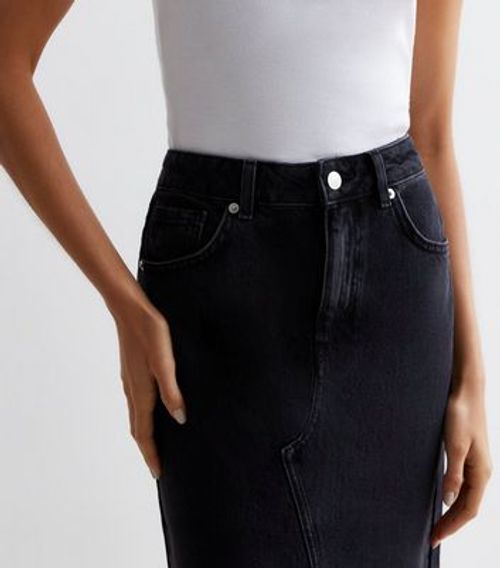 Black Denim High Waist Midi...