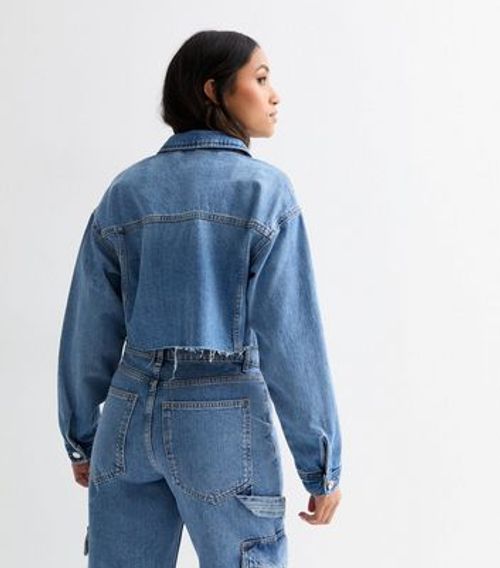 Petite Blue Denim Raw Hem...