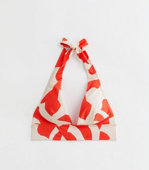 Red Abstract Print Halter...