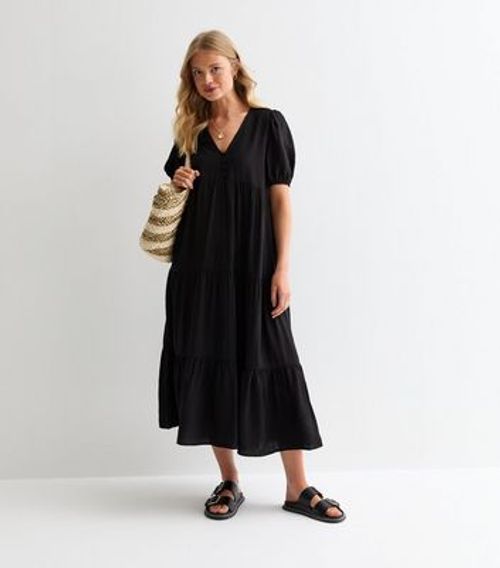 Black Buttoned Tiered Smock...