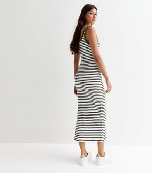 Green Stripe Scoop Neck Midi...