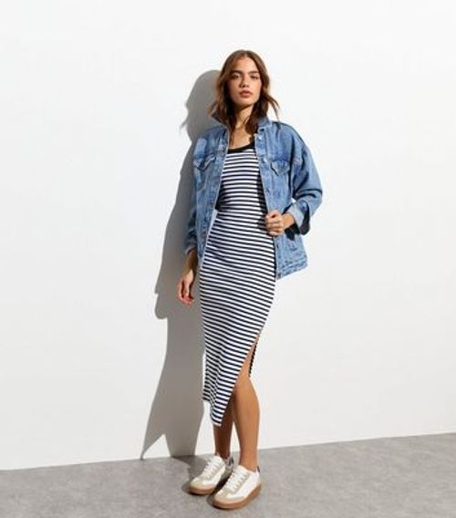 Blue Stripe Scoop Neck Midi...