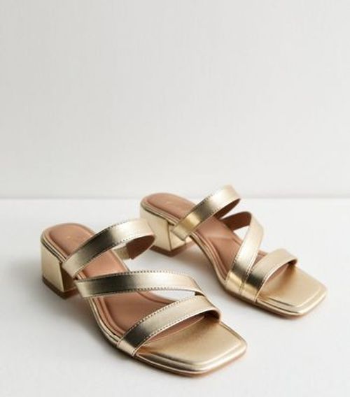 Gold Triple Strap Block Heel...