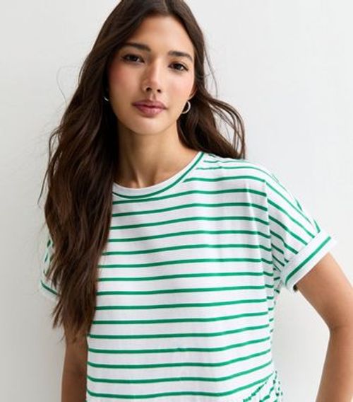 Green Stripe Cotton Tiered...