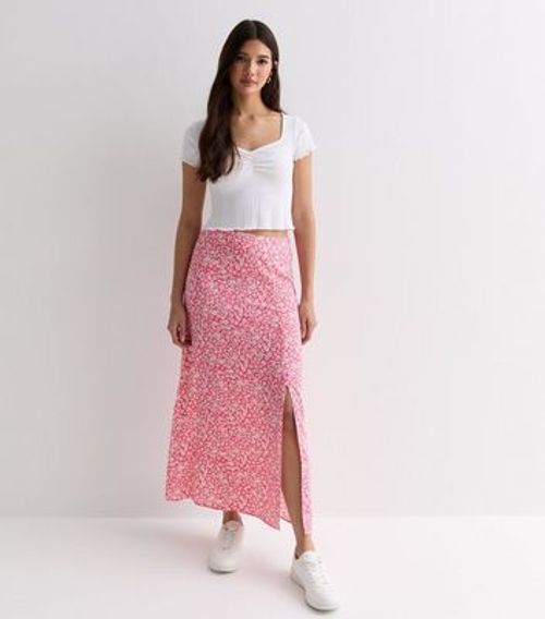 Pink Floral Split Hem Midi...