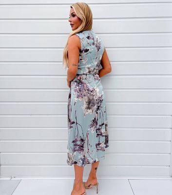 AX Paris Mint Green Floral Ruched Midi Dress New Look 45.00